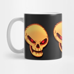 Alien skull. Trio of angry alien faces in a row in yellow. Mug